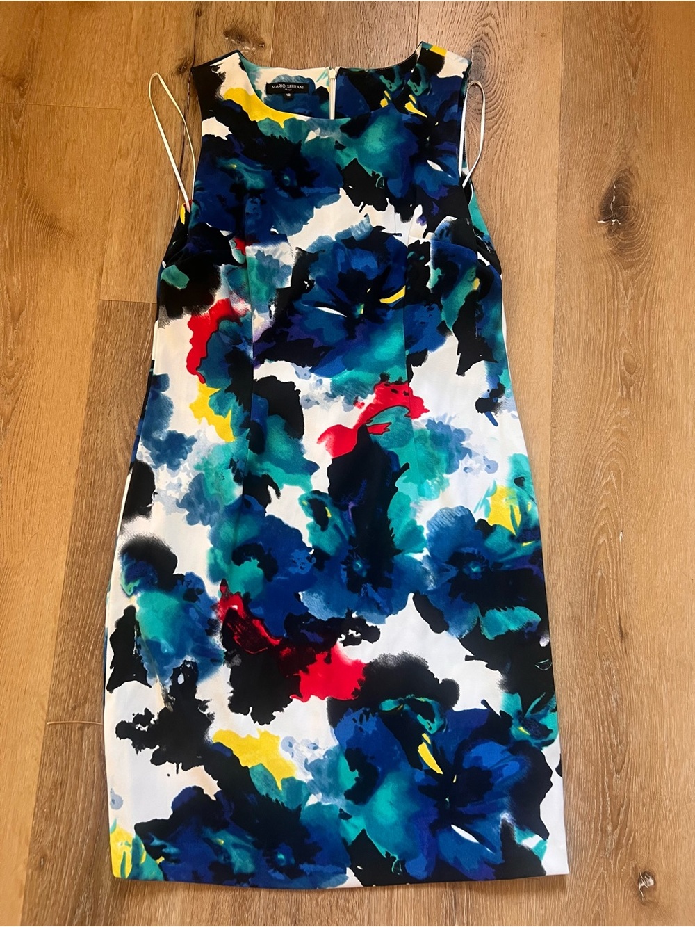Mario Serrani 12 Sleeveless Floral Sheath Dress in Blue Multi